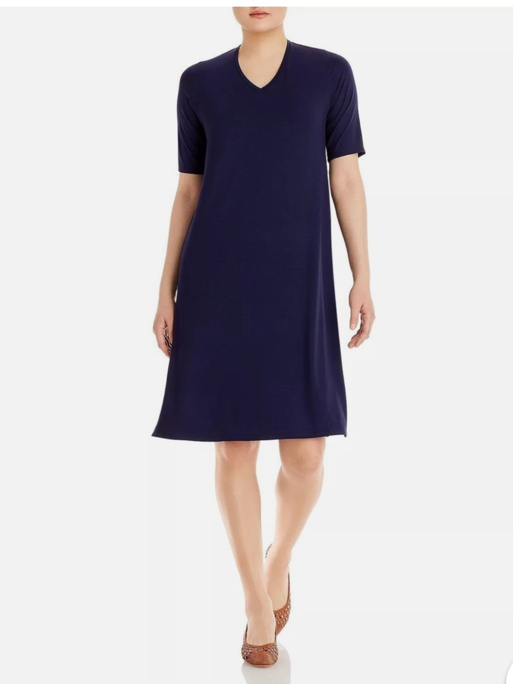 Eileen Fisher V-Neck Short Sleeve Jersey Shirt Dress Size 2X